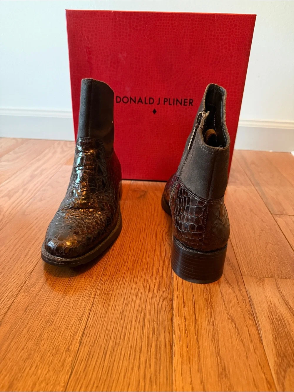 Donald J. Pliner Brown Croc-Embossed Leather Ankle Boots